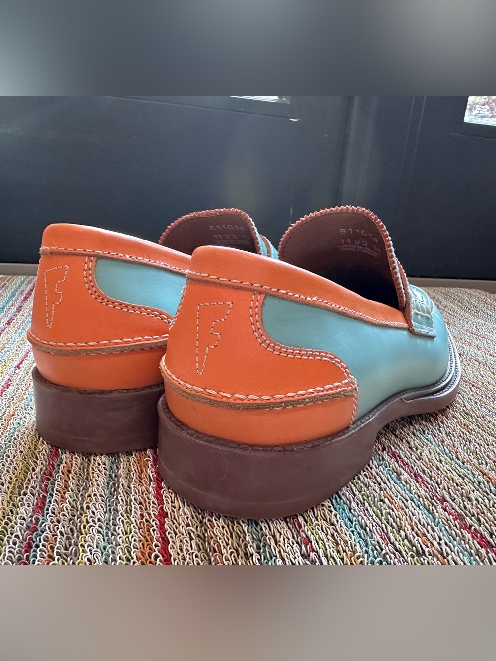 Fluevog LIKE NEW Professionals Buyer blue/orange comfy penny loafer-10 (fit 10.5 - Picture 5 of 16